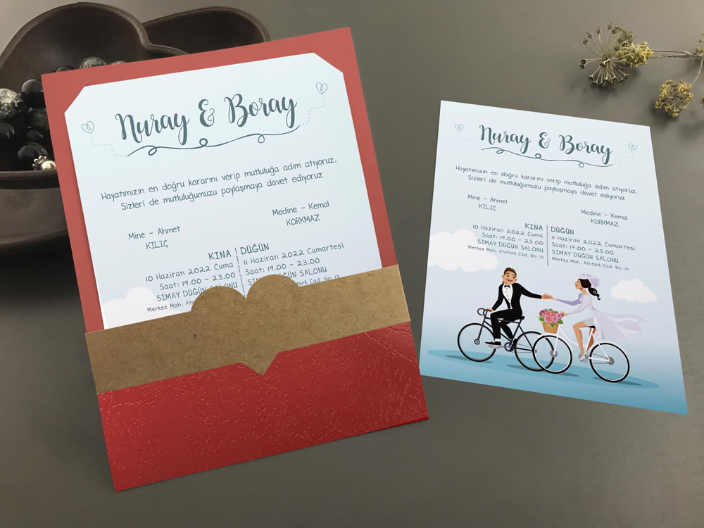 Bisikletli düğün davetiyesi