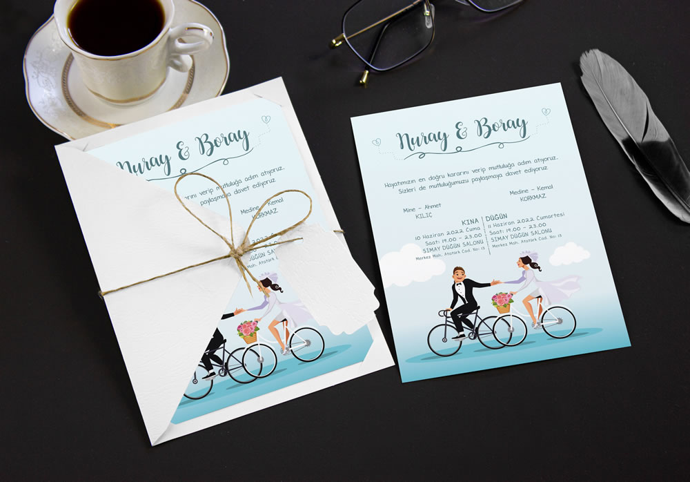 Bisikletli düğün davetiyesi yeni modeller