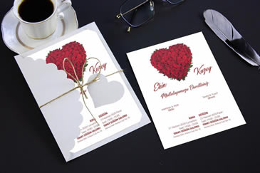 Kalpli romantik düğün davetiyesi