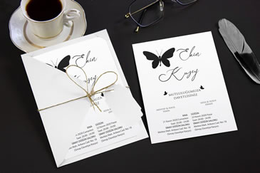Sade kelebek düğün davetiye örnekleri