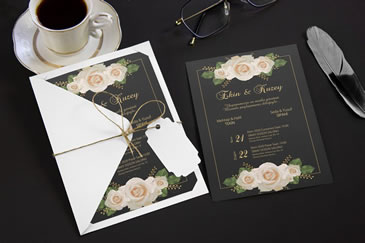 Klasik çiçekli düğün davetiye modeli