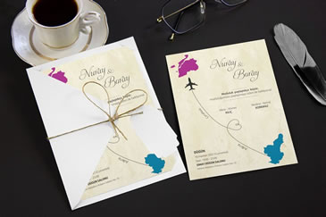 Haritalı düğün davetiye modeli